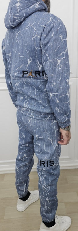 Tuta Paris Limited Edition Effetto Denim 2 Colori Cappuccio Completo felpata s,m,l,xl,xxl
