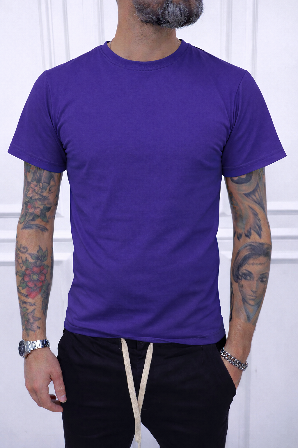 T-SHIRT GIROCOLLO COLORATE BASIC COTONE ELASTICO SOTTO GIACCA S,M,L,XL,XXL
