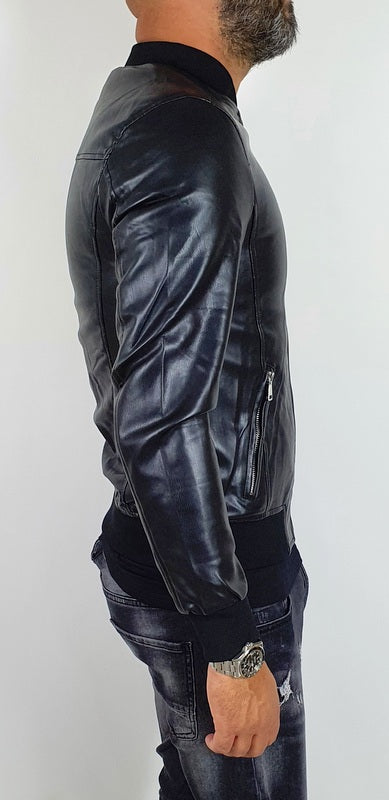 Giubbino Uomo Bomber nero Ecopelle Slim Fit foderato S,M,L,XL,XXL