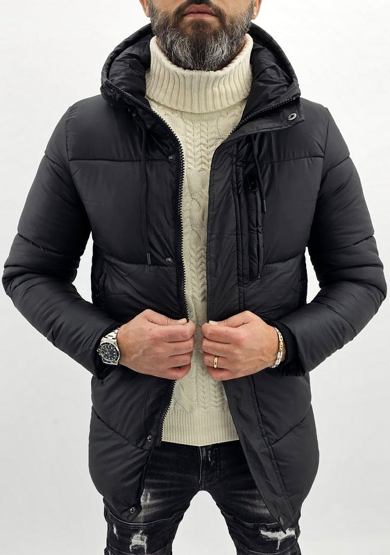 Giubbino uomo mod.parka nero con cappuccio semi impermabile s,m,l,xl,xxl