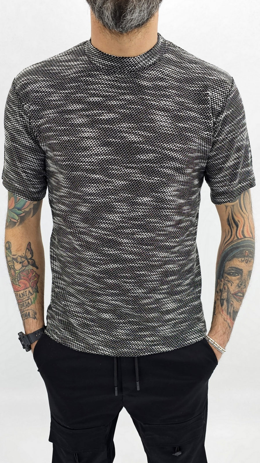 Maglia uomo cotone nido d'ape bianco/nero elastica t-shirt Coreana Manica corta