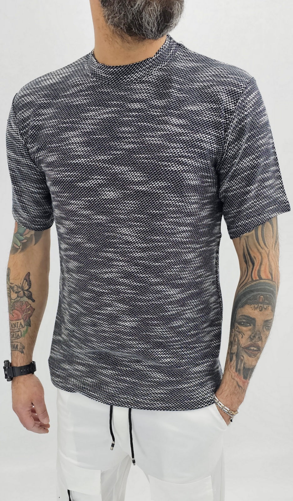 Maglia uomo cotone nido d'ape bianco/blu elastica t-shirt Coreana Manica corta