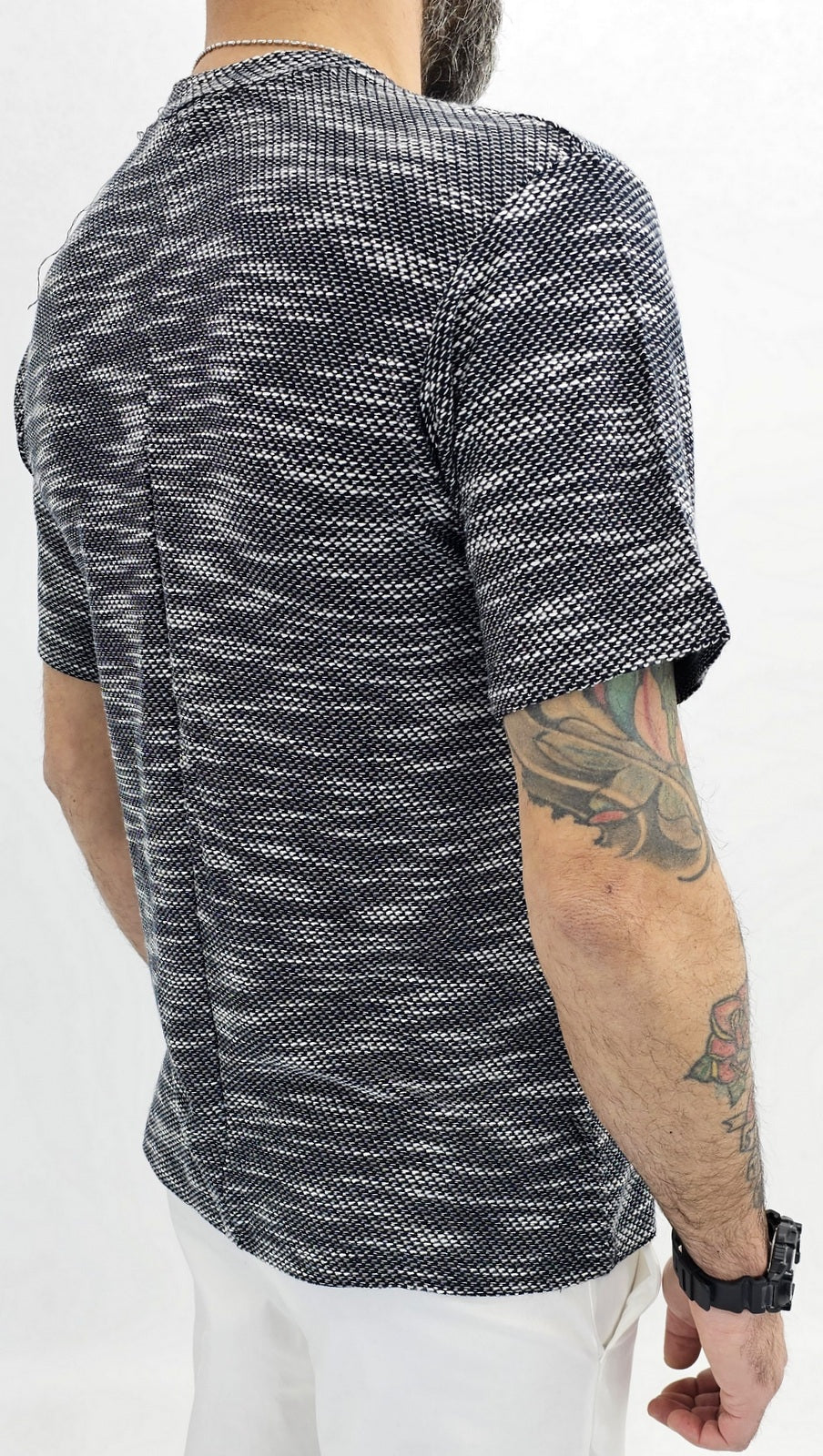 Maglia uomo cotone nido d'ape bianco/blu elastica t-shirt Coreana Manica corta