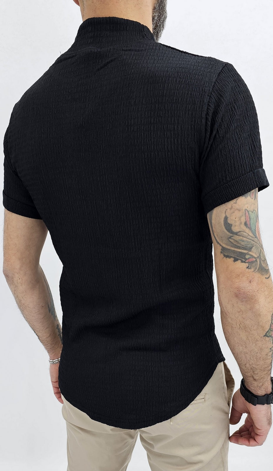 Maglia uomo mezzo collo alto Camicia elastica t-shirt  nero/marrone