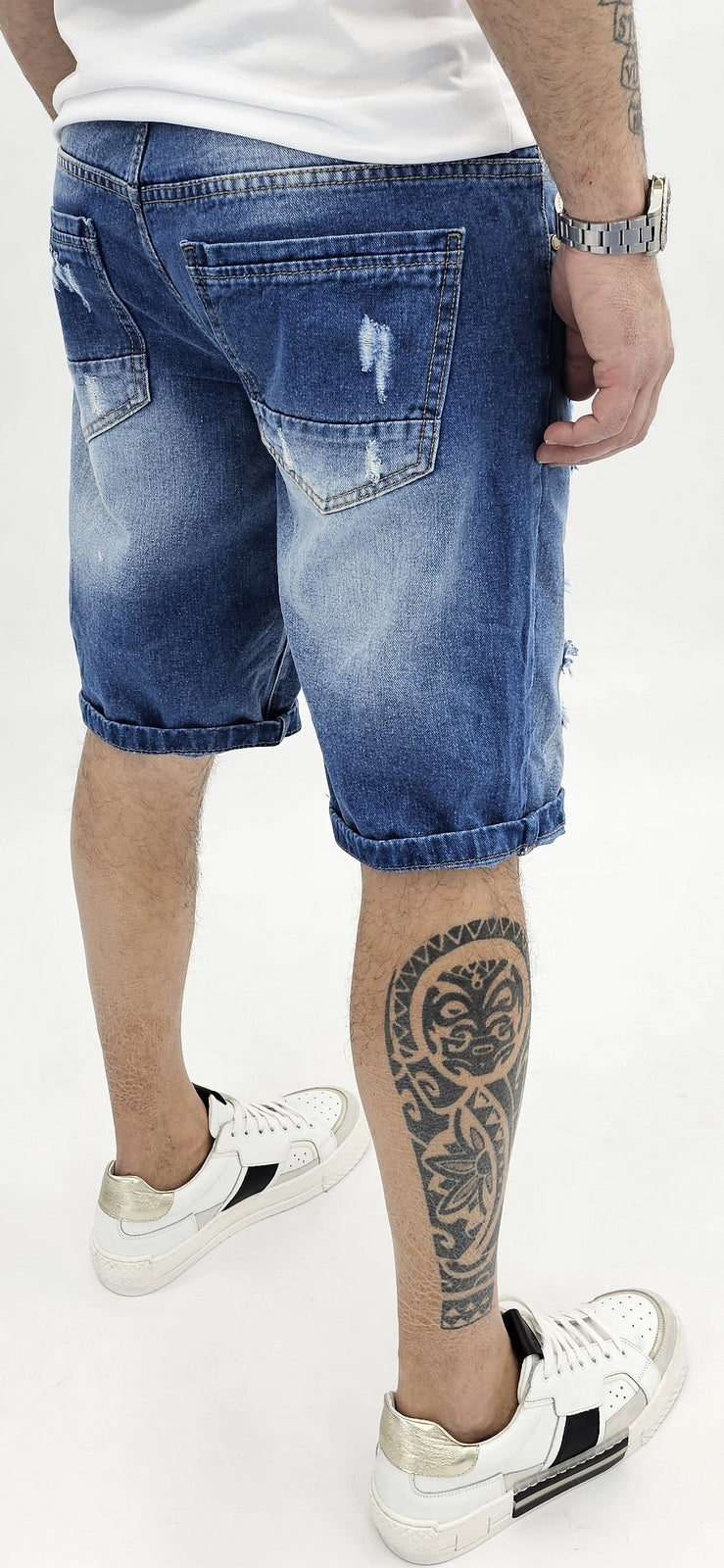 Pantaloncini Uomo Bermuda Jeans Catena strappi  Pantaloni Corti Cotone