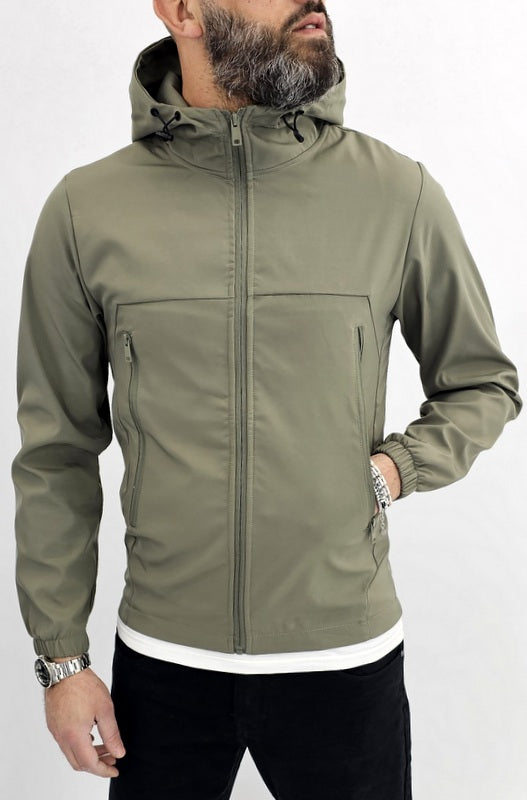 Giubbino uomo primaverile Cappuccio tech nero/grigio/verde