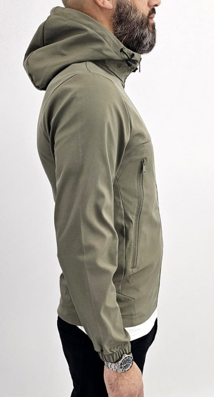 Giubbino uomo primaverile Cappuccio tech nero/grigio/verde