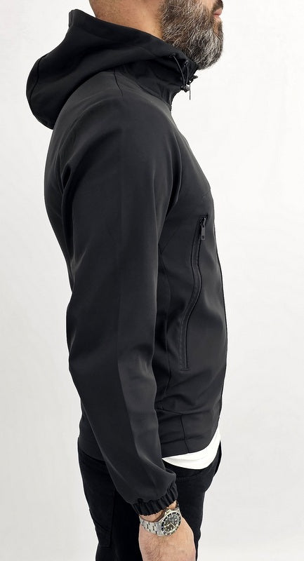 Giubbino uomo primaverile Cappuccio tech nero/grigio/verde