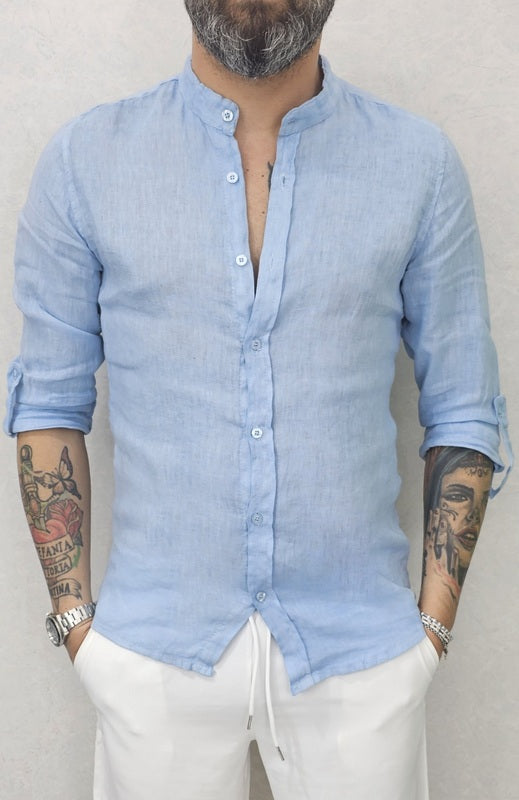 CAMICIA LINO COLLO COREANO VARI COLORI S,M,L,XL,XXL