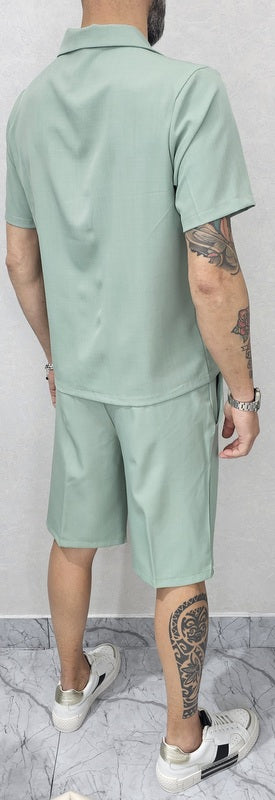 Completo uomo Camicia e bermuda tessuto fiammato elastico 5 colori s,m,l,xl,xxl
