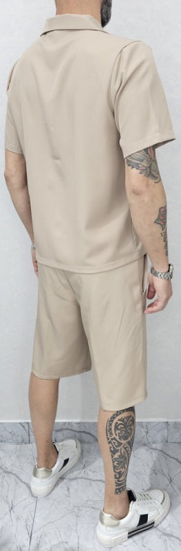 Completo uomo Camicia e bermuda tessuto fiammato elastico 5 colori s,m,l,xl,xxl