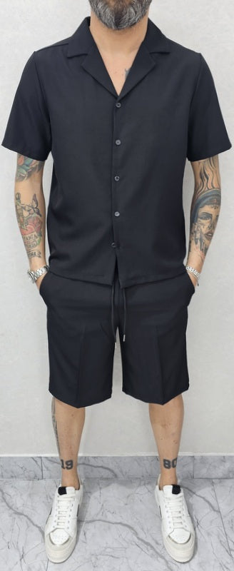 Completo uomo Camicia e bermuda tessuto fiammato elastico 5 colori s,m,l,xl,xxl