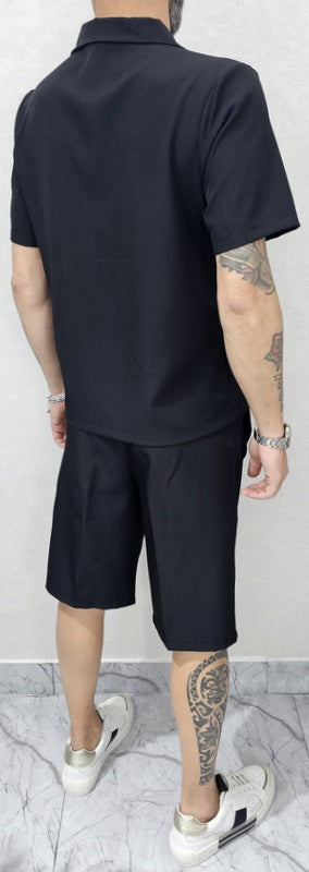 Completo uomo Camicia e bermuda tessuto fiammato elastico 5 colori s,m,l,xl,xxl