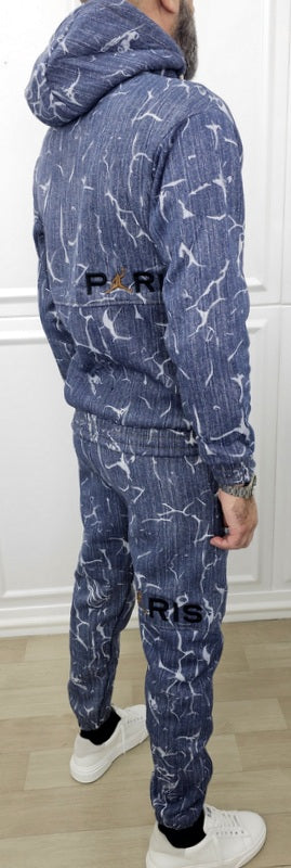 Tuta Paris Limited Edition Effetto Denim 2 Colori Cappuccio Completo felpata  s,m,l,xl,xxl