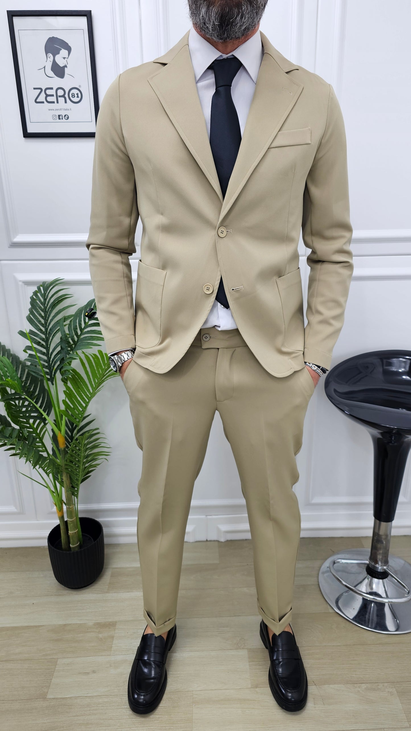 Abito Sharm completo 2 bottoni Giacca+pantalone+camicia+cravatta 44,46,48,50,52,54