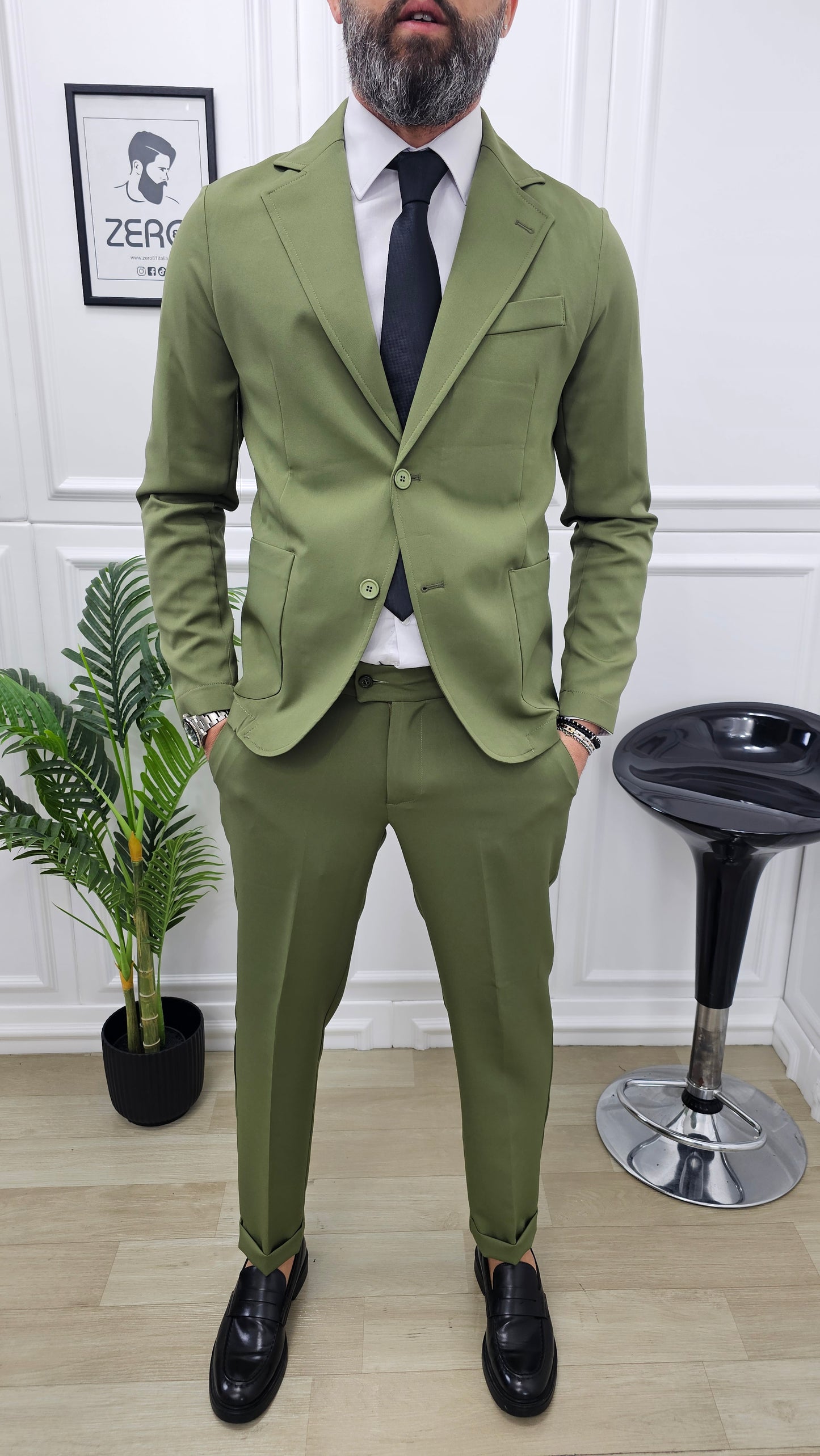 Abito Sharm completo 2 bottoni Giacca+pantalone+camicia+cravatta 44,46,48,50,52,54