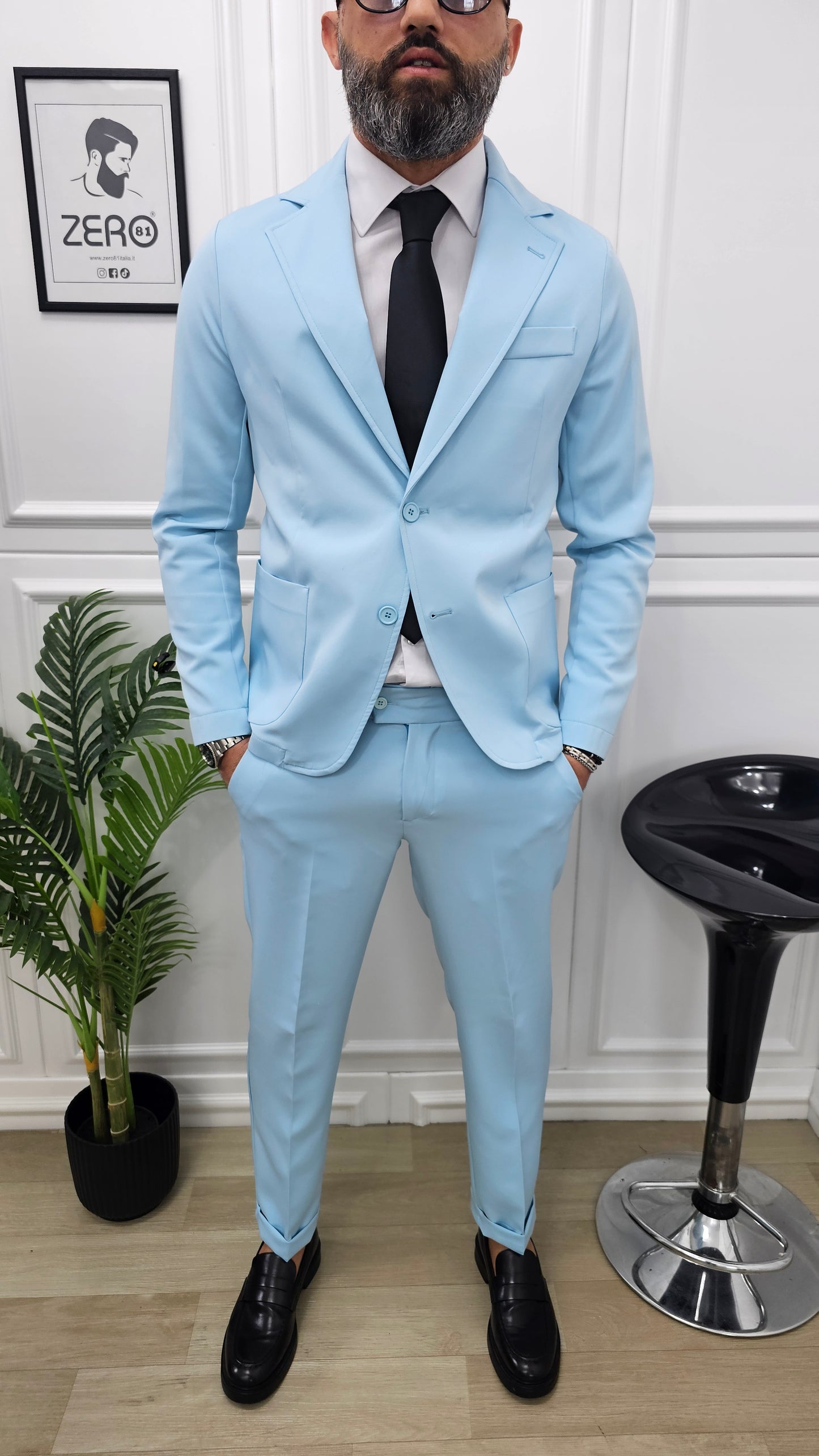 Abito Sharm completo 2 bottoni Giacca+pantalone+camicia+cravatta 44,46,48,50,52,54