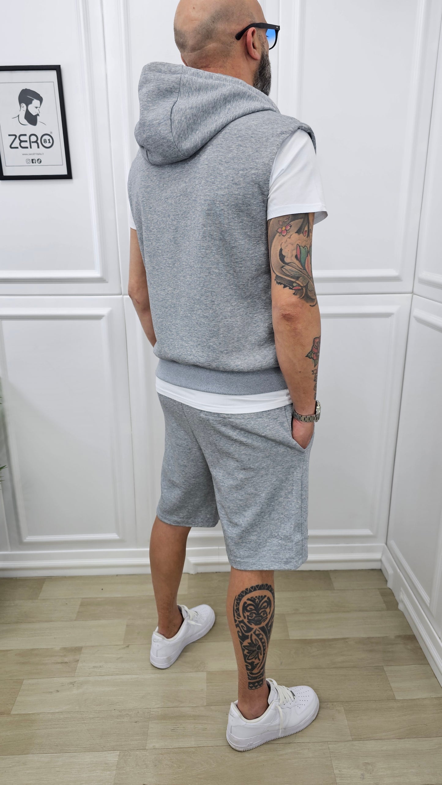 COMPLETO PRAGA GRIGIO BERMUDA+SMANICATO CAPPUCCIO+T-SHIRT S.M.L.XL.XXL