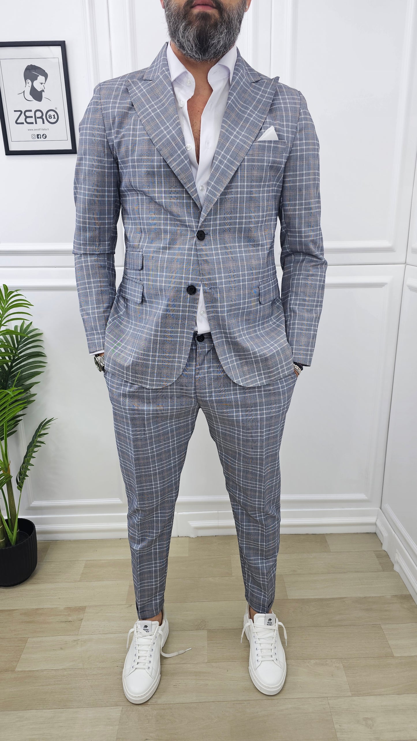Abito completo 2 bottoni Galles quadri Giacca+Pantalone+Camicia  44,46,48,50,52,54