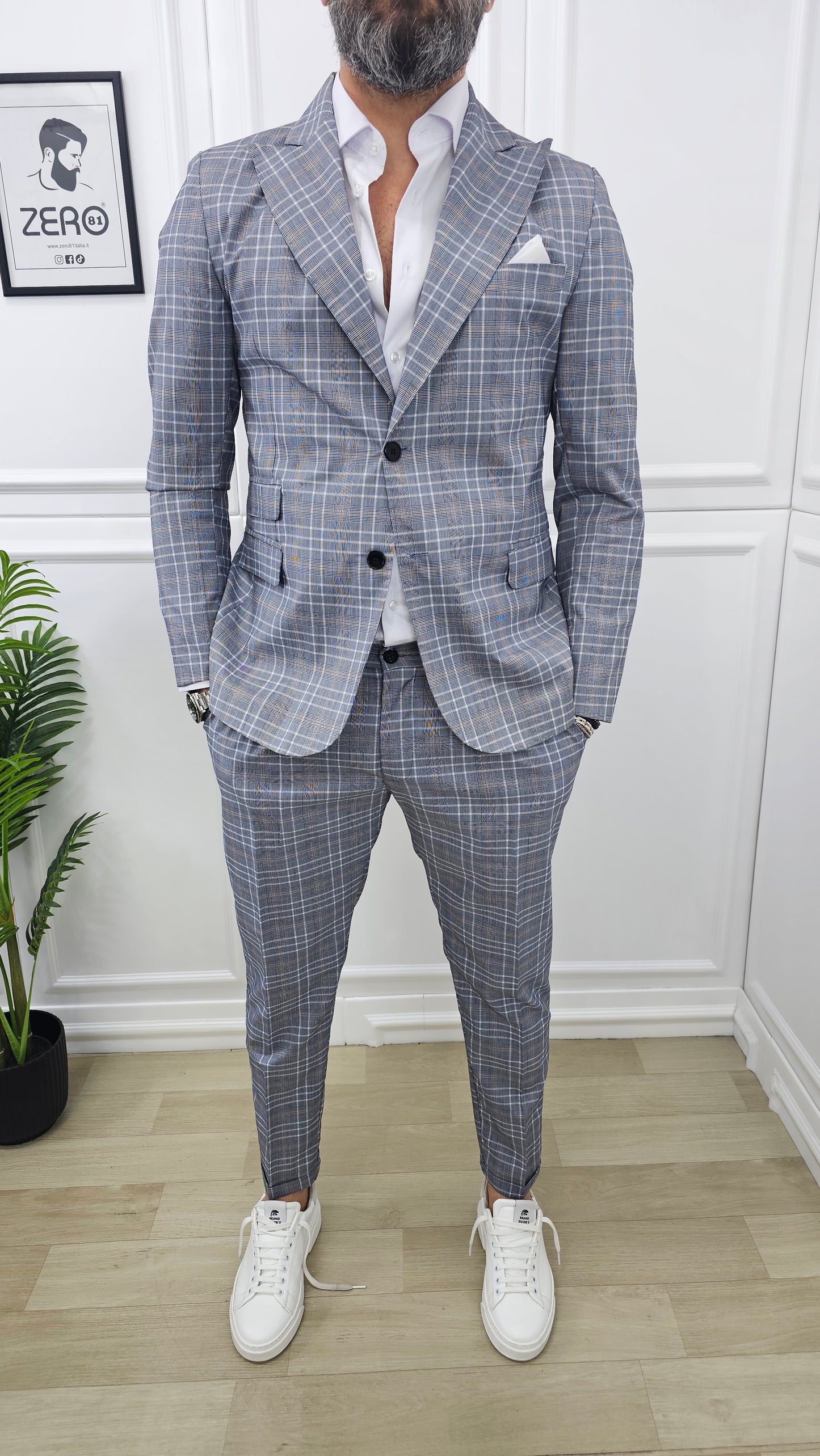 Abito completo 2 bottoni Galles quadri Giacca+Pantalone+Camicia  44,46,48,50,52,54