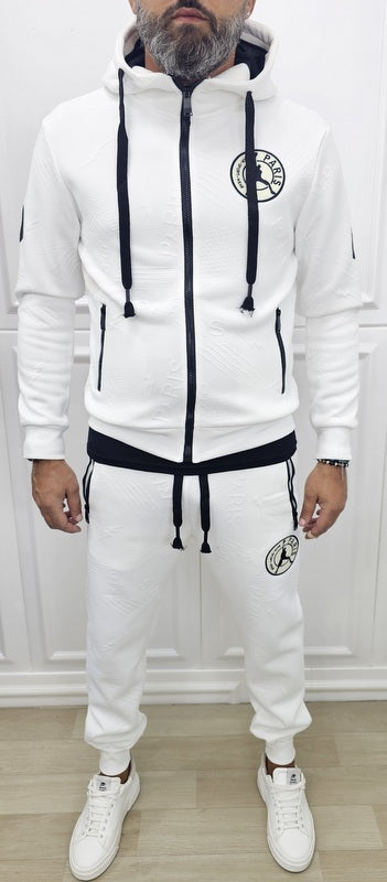 Tuta Paris rilievo felpata Cappuccio Tabacco, Nero, Bianco ,s,m,l,xl,xxl