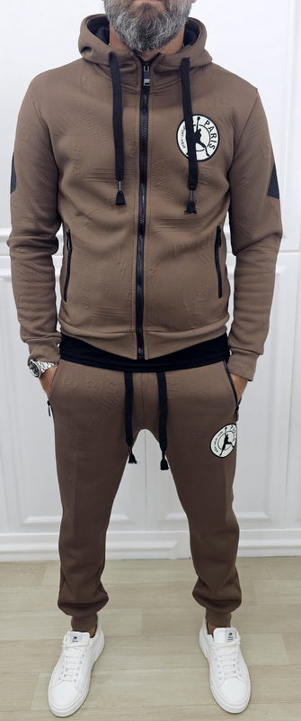 Tuta Paris rilievo felpata Cappuccio Tabacco, Nero, Bianco ,s,m,l,xl,xxl