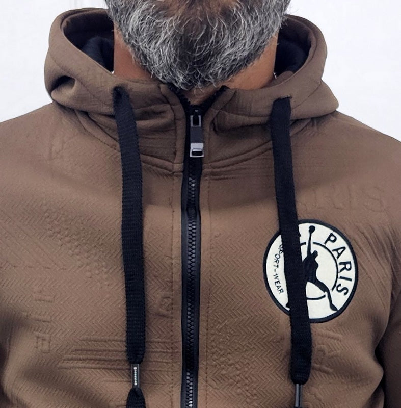 Tuta Paris rilievo felpata Cappuccio Tabacco, Nero, Bianco ,s,m,l,xl,xxl