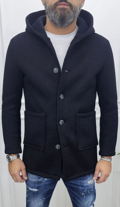 Cappotto Uomo Cappuccio Termico a coste Invernale Italy  Blu, Nero, Crema s,m,l,xl,xxl