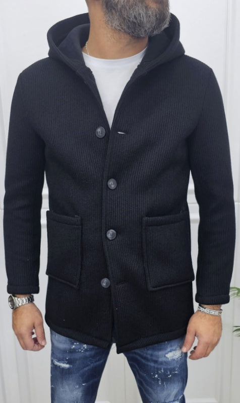 Cappotto Uomo Cappuccio Termico a coste Invernale Italy  Blu, Nero, Crema s,m,l,xl,xxl