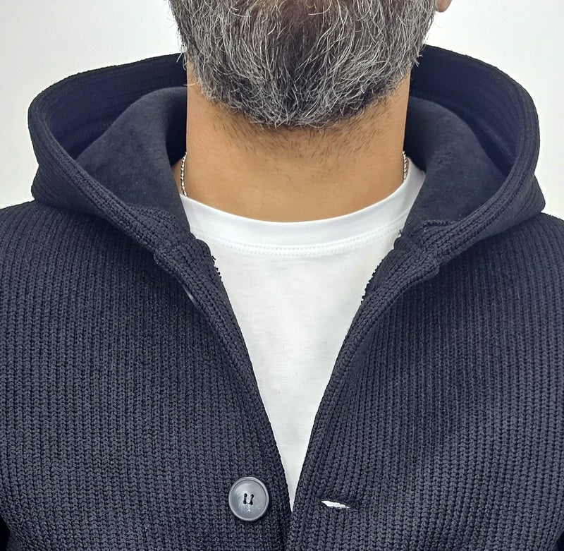 Cappotto Uomo Cappuccio Termico a coste Invernale Italy  Blu, Nero, Crema s,m,l,xl,xxl