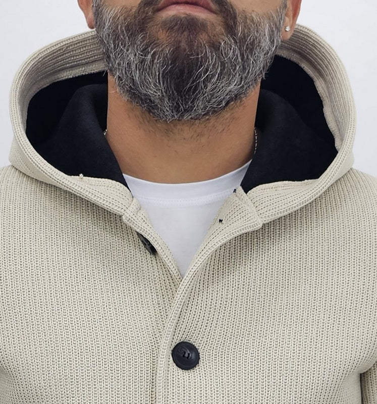 Cappotto Uomo Cappuccio Termico a coste Invernale Italy  Blu, Nero, Crema s,m,l,xl,xxl