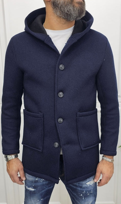 Cappotto Uomo Cappuccio Termico a coste Invernale Italy  Blu, Nero, Crema s,m,l,xl,xxl