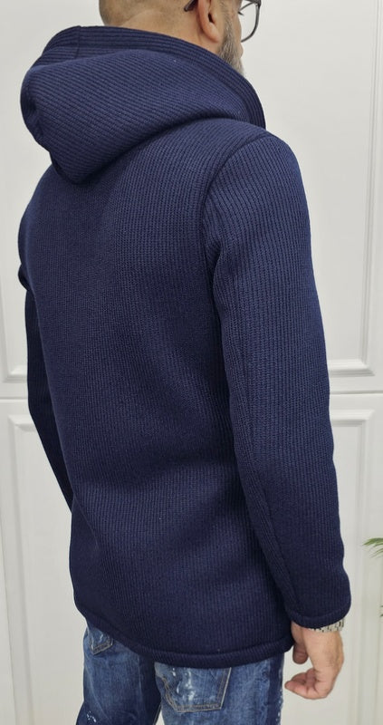 Cappotto Uomo Cappuccio Termico a coste Invernale Italy  Blu, Nero, Crema s,m,l,xl,xxl