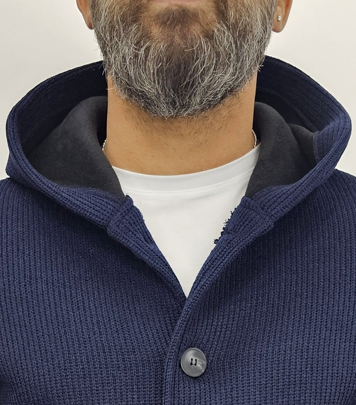 Cappotto Uomo Cappuccio Termico a coste Invernale Italy  Blu, Nero, Crema s,m,l,xl,xxl