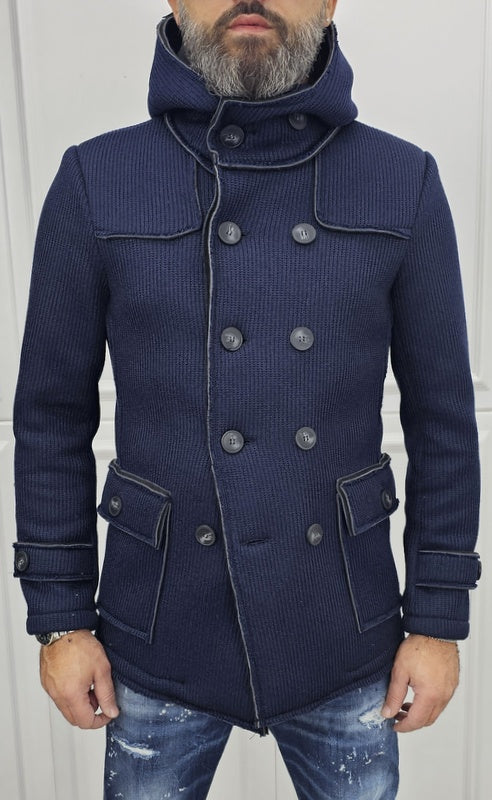 Cappotto Doppiopetto Scuba Deluxe Cappuccio Termico a coste Invernale Italy  Blu, Nero, Crema s,m,l,xl,xxl