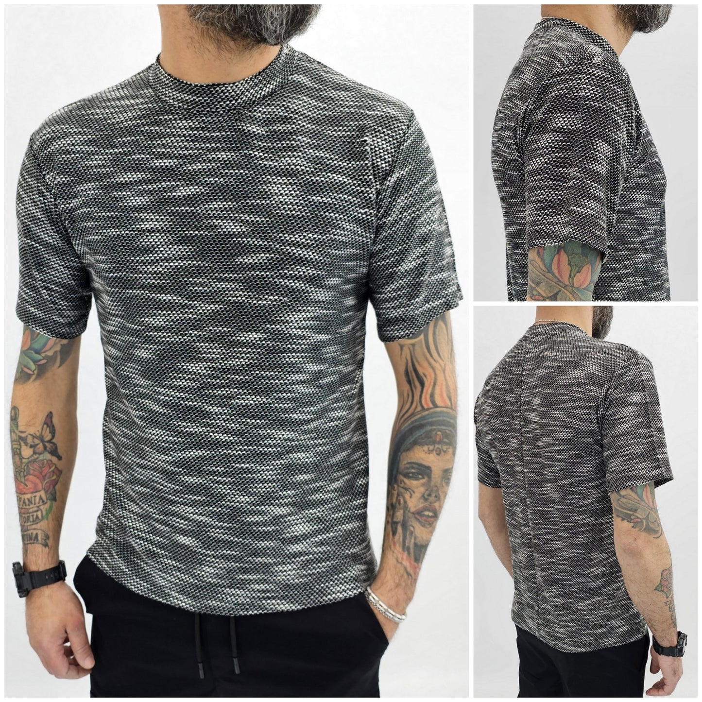 Maglia uomo cotone nido d'ape bianco/nero elastica t-shirt Coreana Manica corta