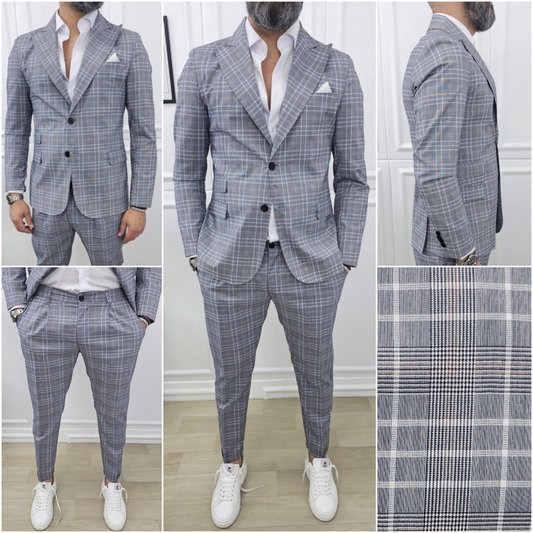 Abito completo 2 bottoni Galles quadri Giacca+Pantalone+Camicia  44,46,48,50,52,54