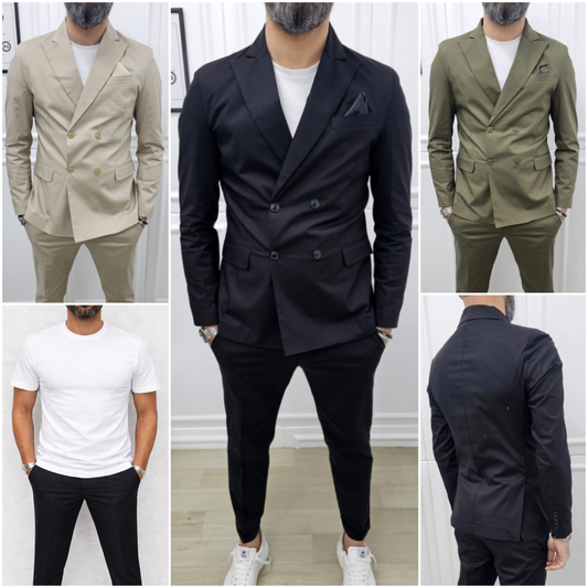 Abito uomo doppiopetto Tinta Unita+T-shirt  made in italy  3 colori 44,46,48,50,52,54