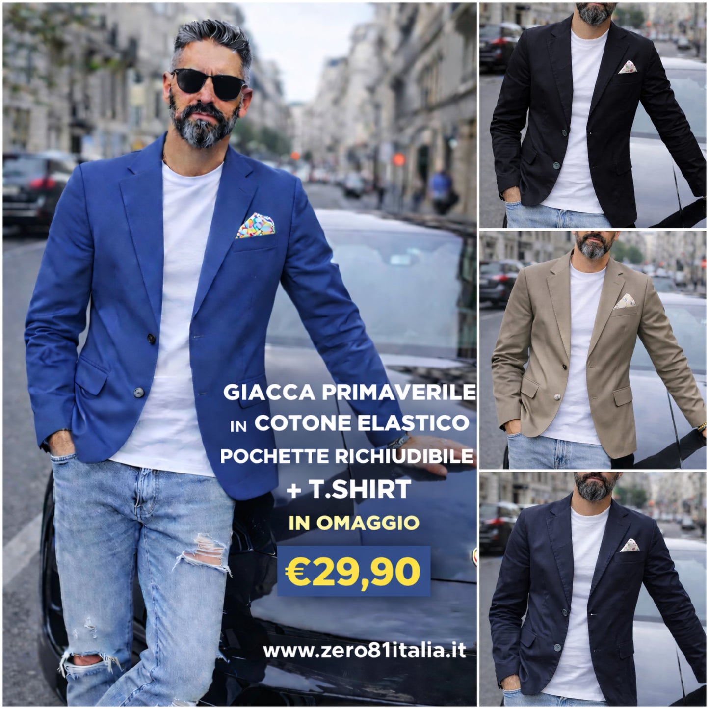 GIACCA UOMO PRIMAVERILE  2 BOTTONI + T.SHIRT BIANCA 44.46.48.50.52.54