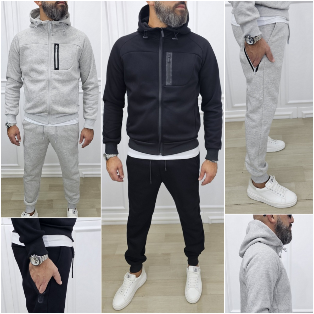 Tuta  Essential Tech Cappuccio Completo felpata Grigio, Nero s,m,l,xl,xxl