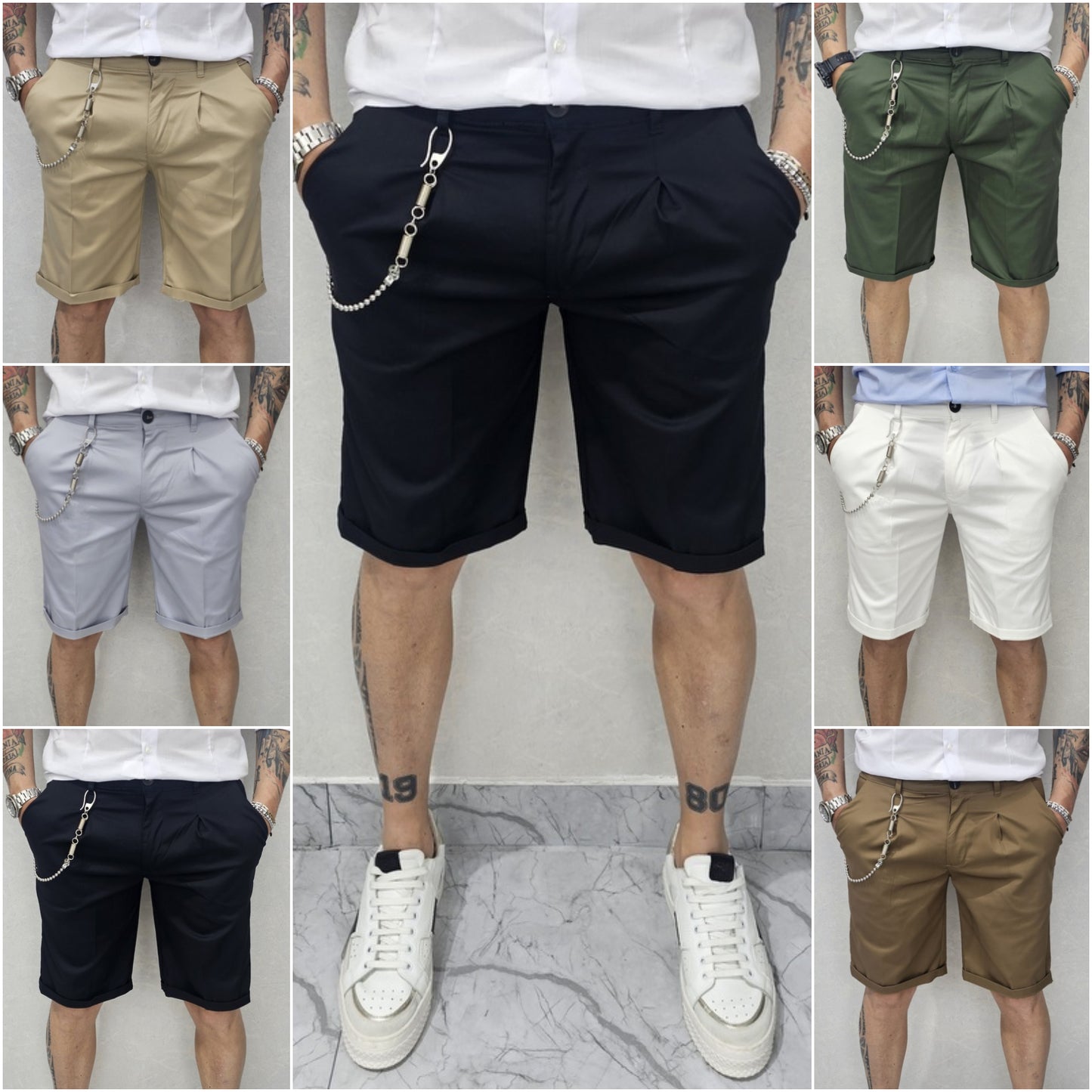 Bermuda Uomo Cotone Elastico Tasche America Catena Casual s,m,l,xl,xxl