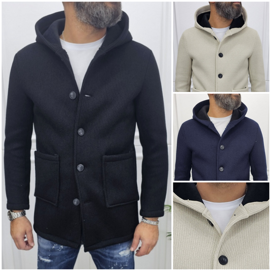 Cappotto Uomo Cappuccio Termico a coste Invernale Italy  Blu, Nero, Crema s,m,l,xl,xxl