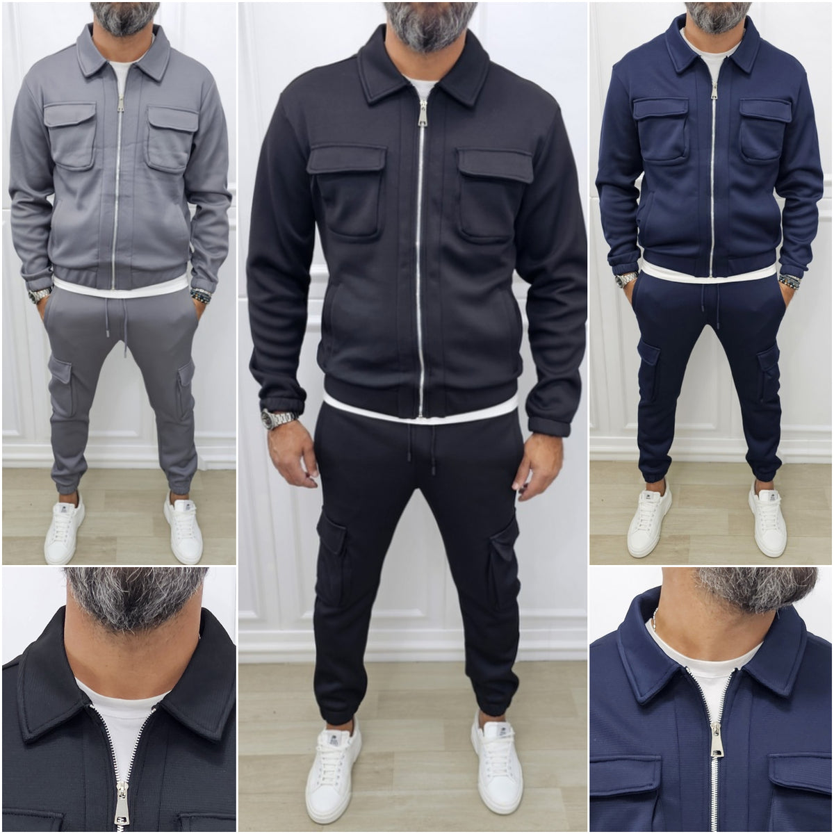 COMPLETO CARGO DISTRICT GIACCA+PANTALONE FELPATO NIDO D'APE  S.M.L.XL.XXL
