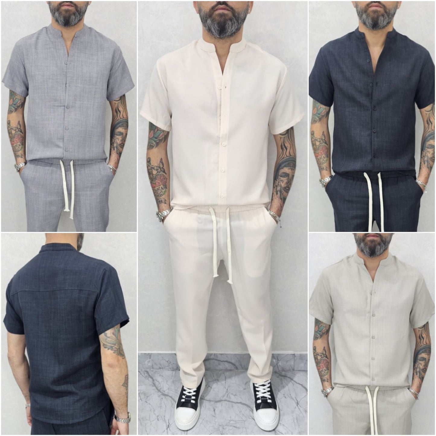 Completo uomo Camicia coreana+Pantalone 4 colori s,m,l,xl,xxl