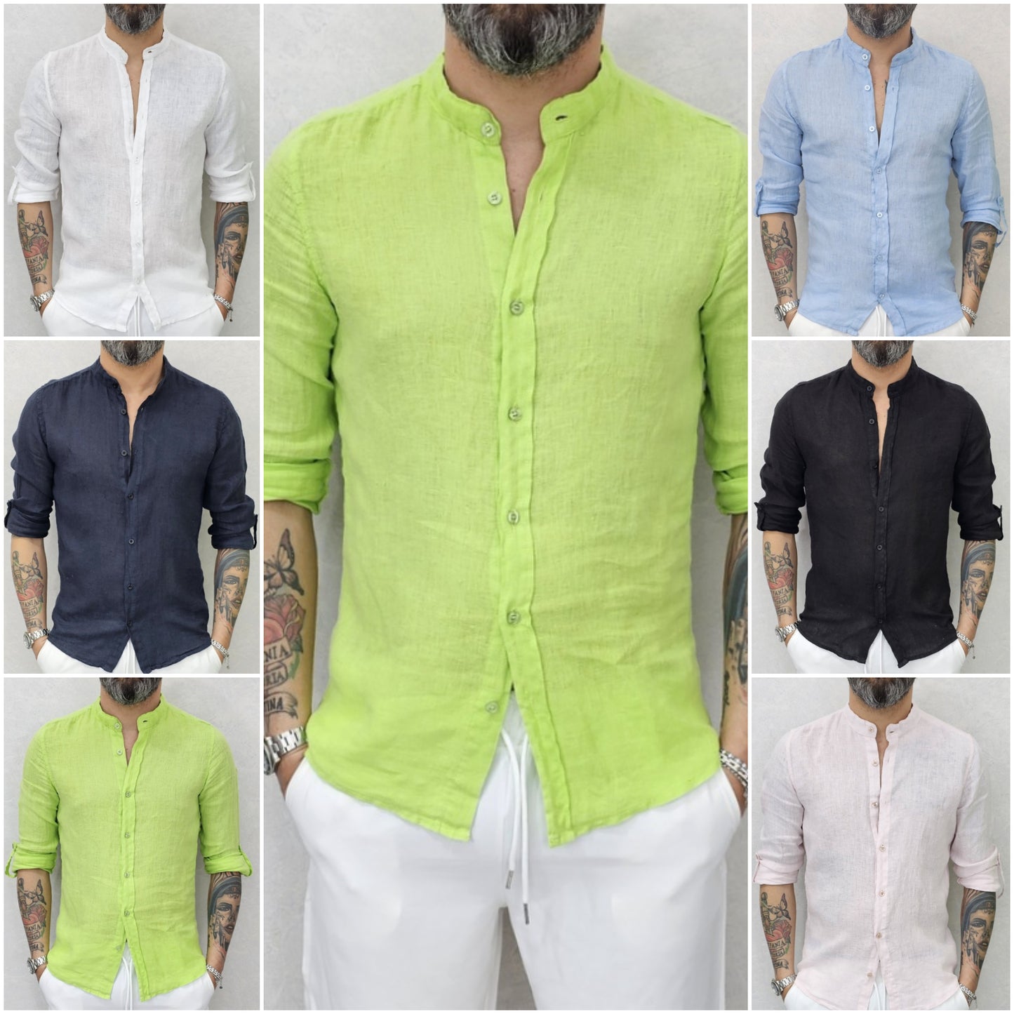 CAMICIA LINO COLLO COREANO VARI COLORI S,M,L,XL,XXL
