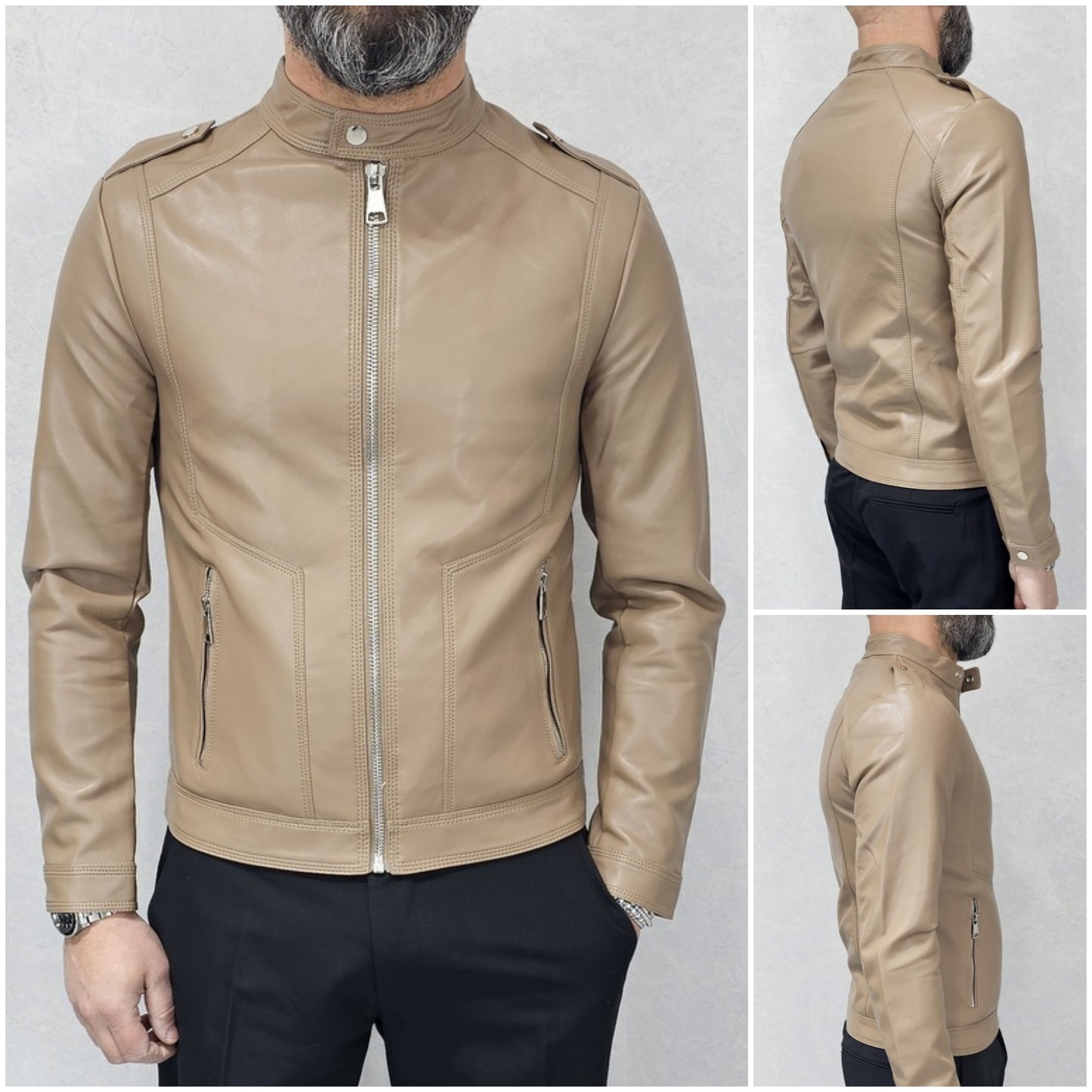 Giubbino Uomo Foderato Eco pelle coreana fango Primaverile