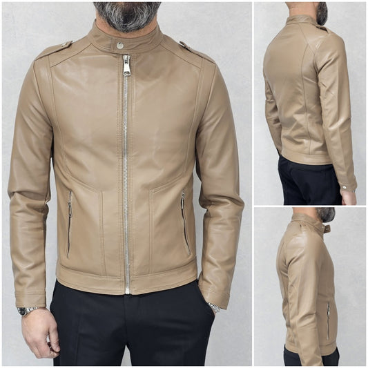 Giubbino Uomo Foderato Eco pelle coreana fango Primaverile