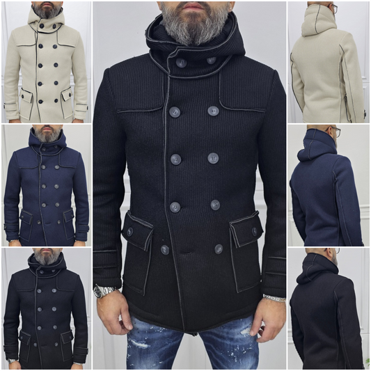 Cappotto Doppiopetto Scuba Deluxe Cappuccio Termico a coste Invernale Italy  Blu, Nero, Crema s,m,l,xl,xxl