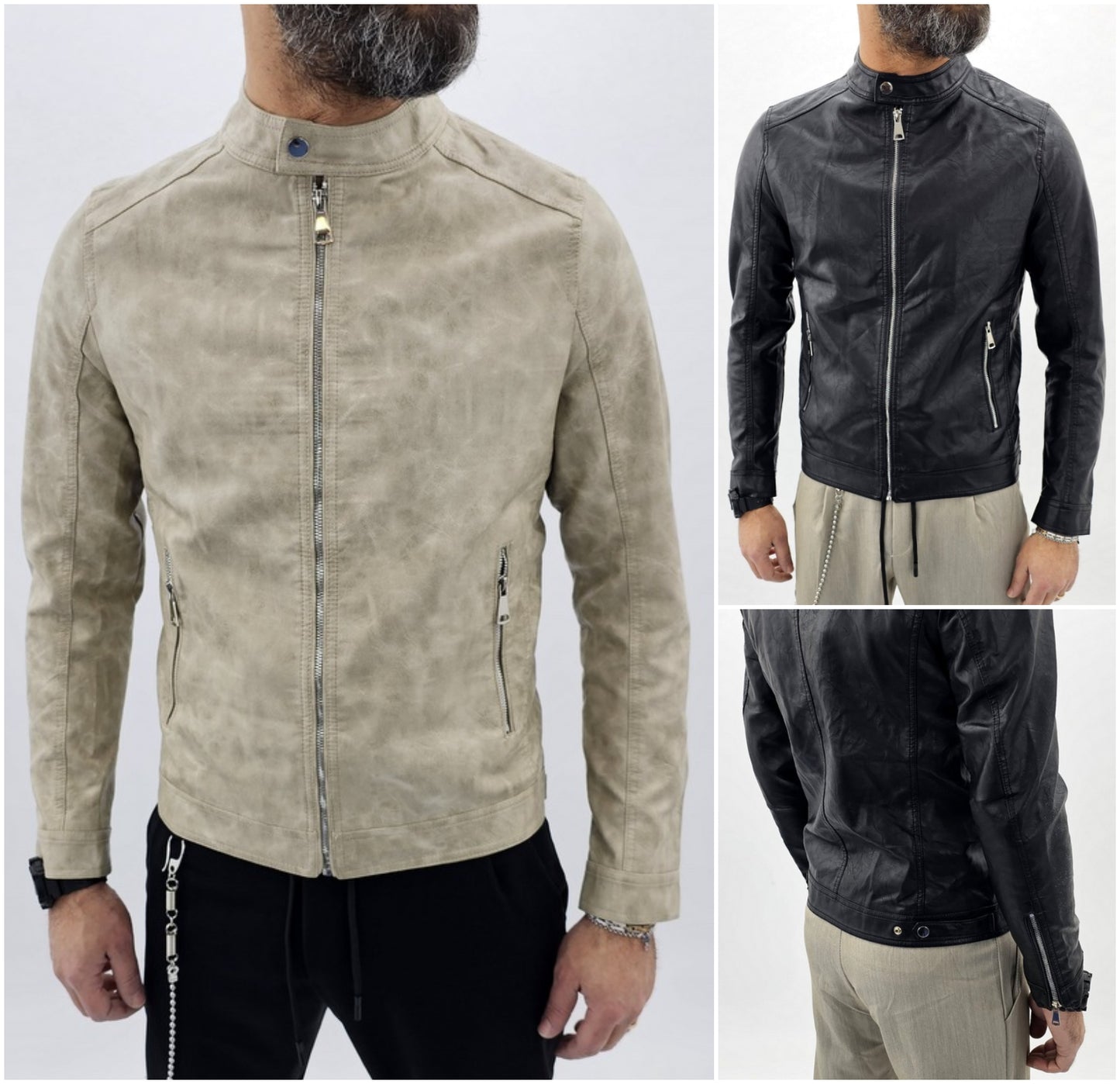 giubbino uomo eco pelle coreana martellato nero/sabbia s,m,l,xl,xxl