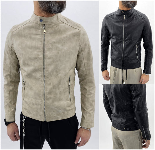 giubbino uomo eco pelle coreana martellato nero/sabbia s,m,l,xl,xxl